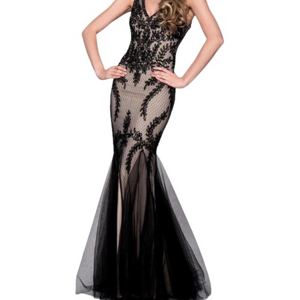 Cachet Black Lace Evening Gown